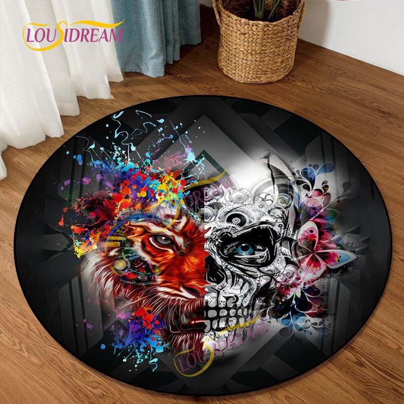 

Halloween Horror Imprint Premium Round Rug Personalized Area Skull and Rose Soft Rug Home Welcome Mat Fun Play Килим, що миється. 60cm