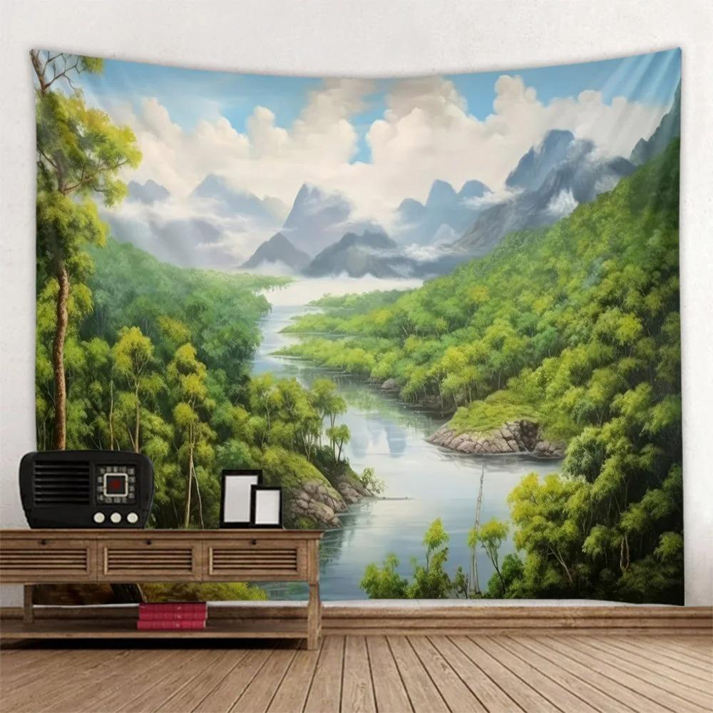 Home Decor Forest Stream Water Wall Hanging Landscape Oil Painting Tapestry Bohemian Art Living Room Bedroom