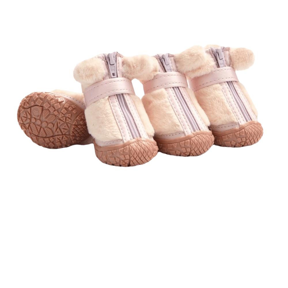 4 PCS/SET Plush Lined Dog Cotton Shoes Thickened Anti-Slip Dog Shoes Winter Dog Snow Boots  Walking