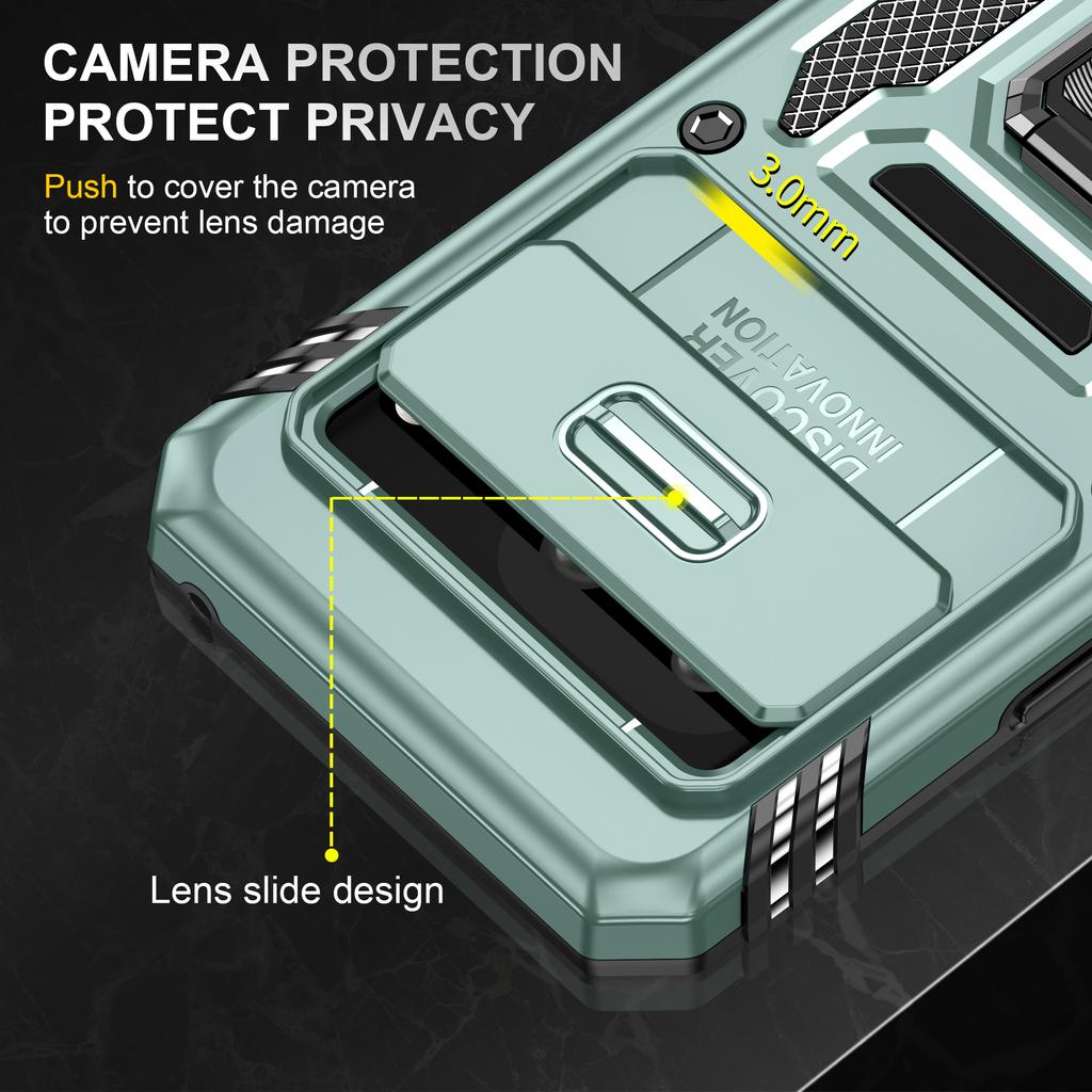Armor Series For Google Pixel 8a Case PC+TPU Kickstand Phone Cover with Slide Lens Lid