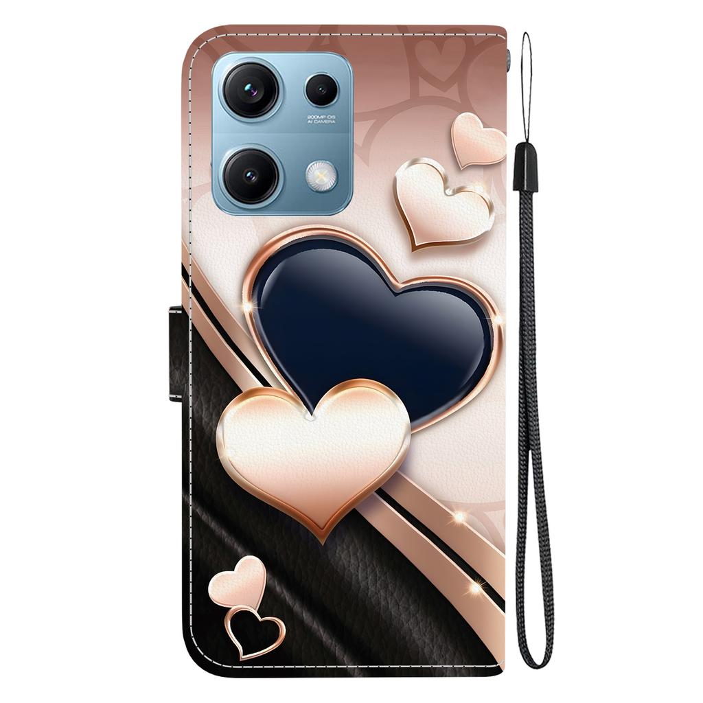 Handmade PU Leather Flip Case for Xiaomi Redmi Note 14S Anti-Slip Shockproof Cover with Wrist Strap & Heart/Rose Cat Designs
