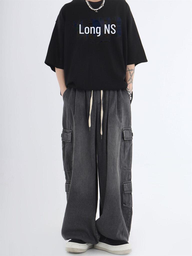 2024 Spring/Autumn 3D Pocket Wide-Leg Jeans - Hip-Hop Style for Men & Women