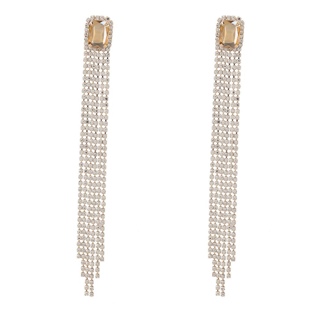Diamond-Encrusted Long Fringed Earrings, Fashionable Super-Flash Temperament Earrings, Niche Light Luxury Earrings.