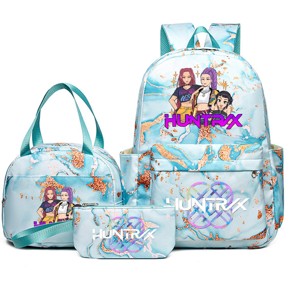 3Pcs/set Anime K-Pop Demon Hunters Printed Backpack Handbag Pencil Case for Teenager Student Bookbag Schoolbag Women Large Capacity Waterproof Bag