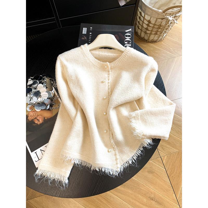Women's 2026 Korean Style Tassel Knit Cardigan - Soft, Fluffy, Loose Fit for Autumn/Winter