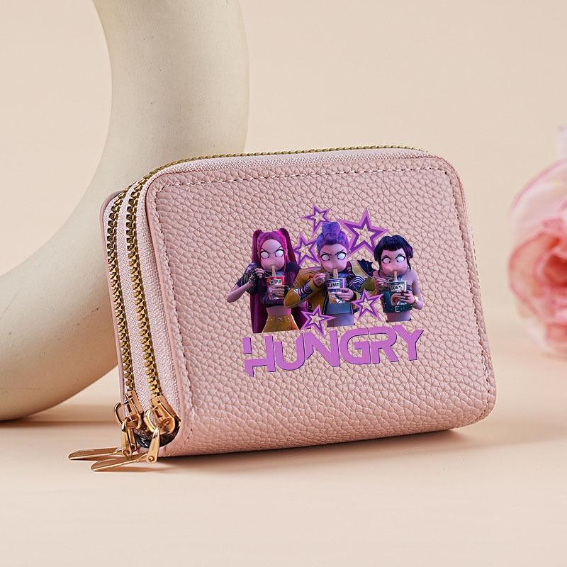 Kpop Hunter Witch Crew Classic Pebble Leather Coin Purse Short Accordion Wallet with Dual Zippers, Multi-Slot Card Holder