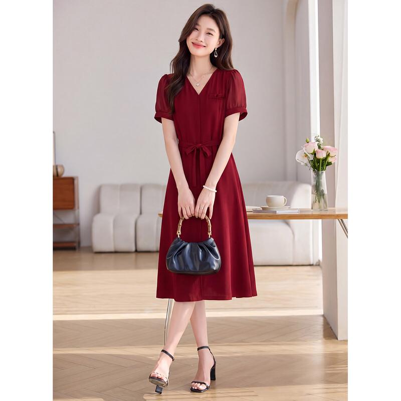 Sanpowa V-Neck Chiffon A-Line Midi Dress