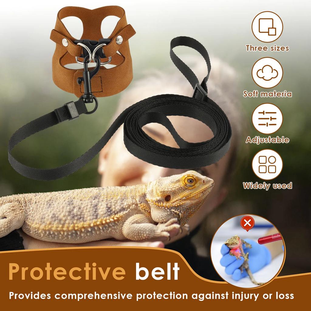 3Pcs Lizard Leash Harness Soft Adjustable Reptile Bearded Dragon Traction Rope Chameleon Amphibians Pet Harness Supplies