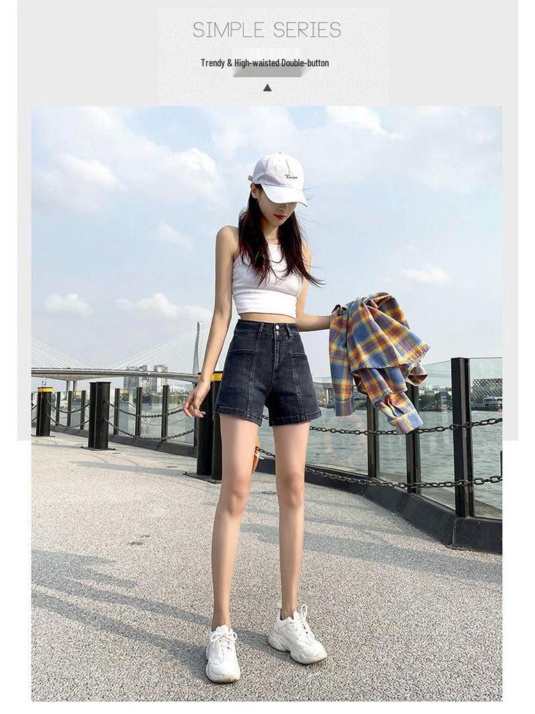 High-Waisted Elastic Denim Shorts for Women - Summer Slimming, Plus Size, Loose Wide-Leg, A-Line Style