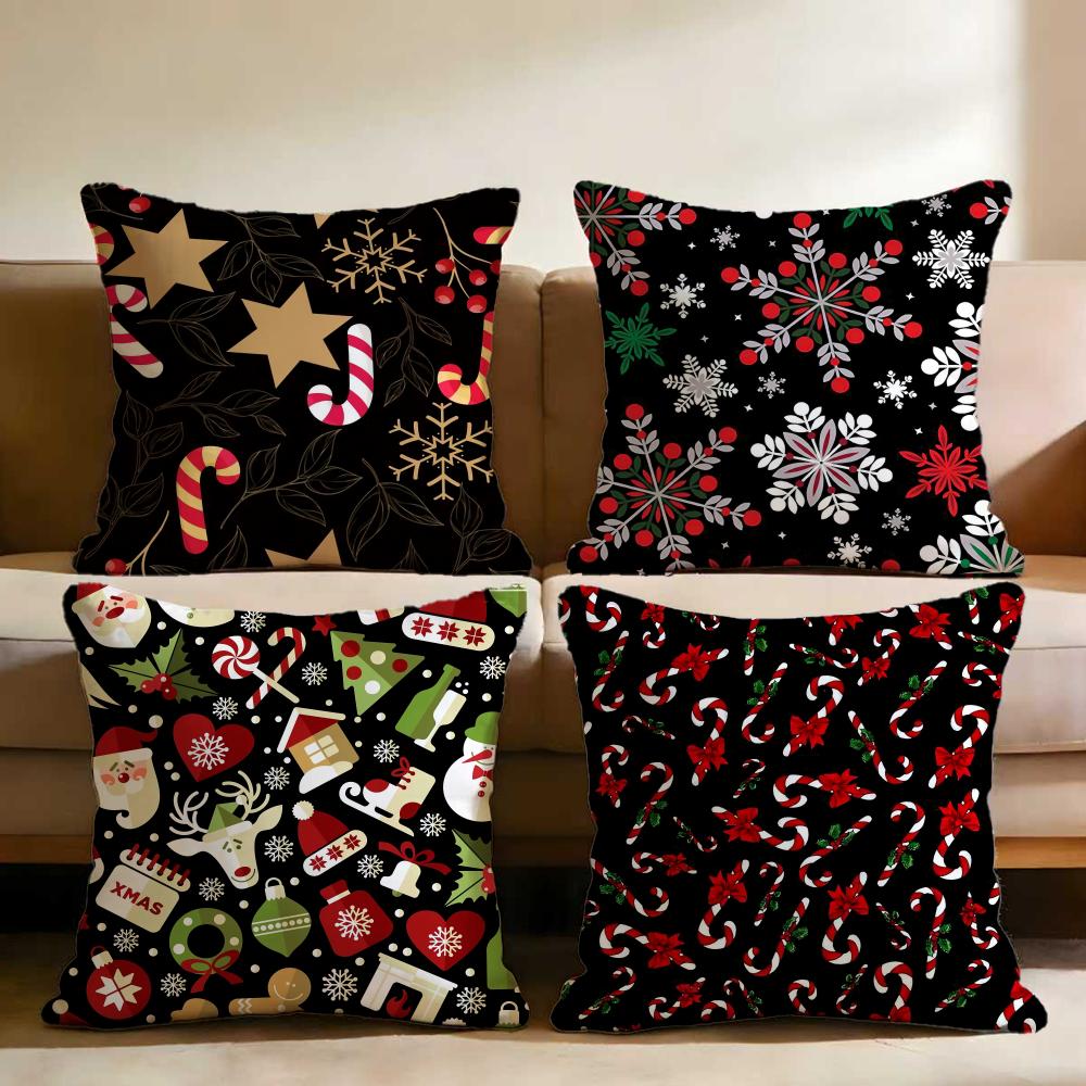 Christmas tree bells snowman Cushion Cover Multi-Scene Pillow Cover for Home & Car - Reversible, Soft & Durable for Daily Use