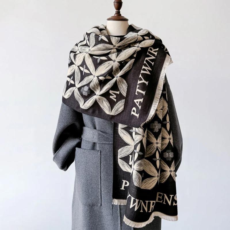 2024 New Letter Printed Fashionable Imitation Cashmere Scarf,Women's Dual-use Air Conditioning Shawl for Student