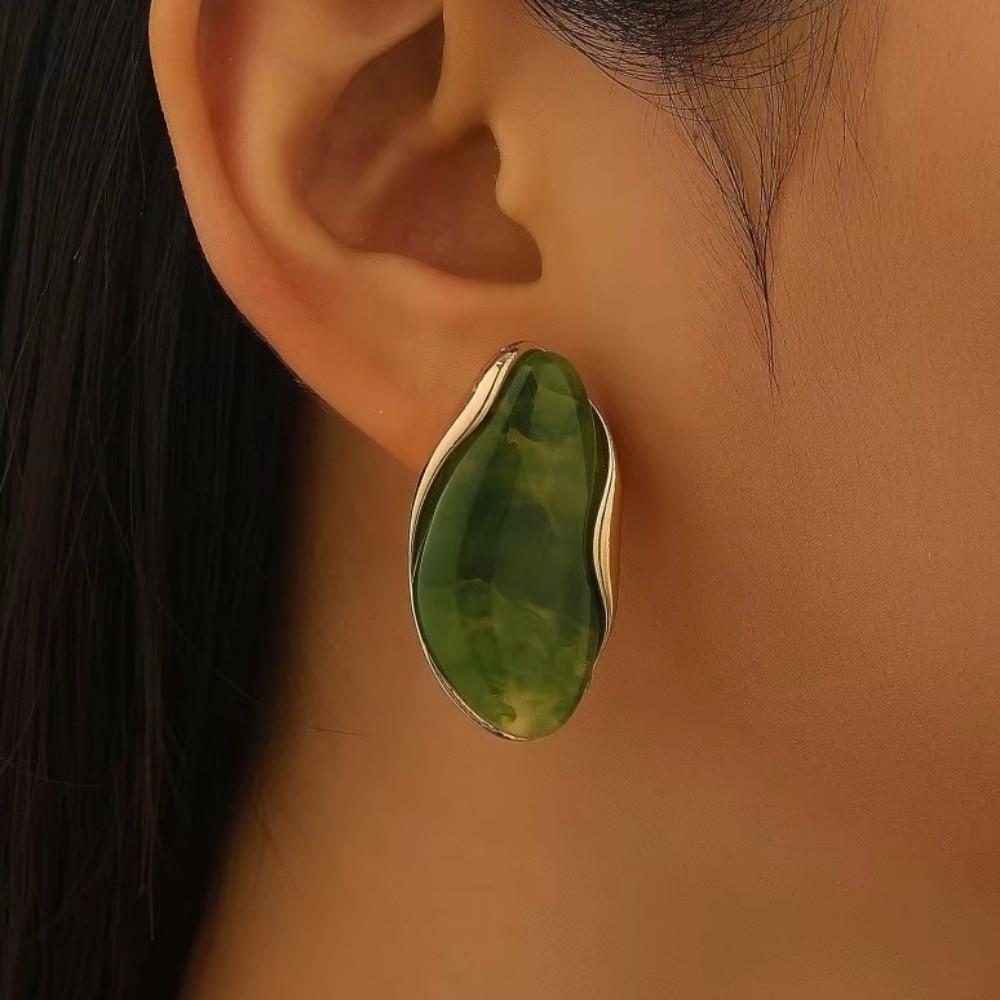 Retro Colorful Resin Earrings Irregular Alloy Geometric Earrings Maillard Style Resin Gold-plated Ear Studs Y2K