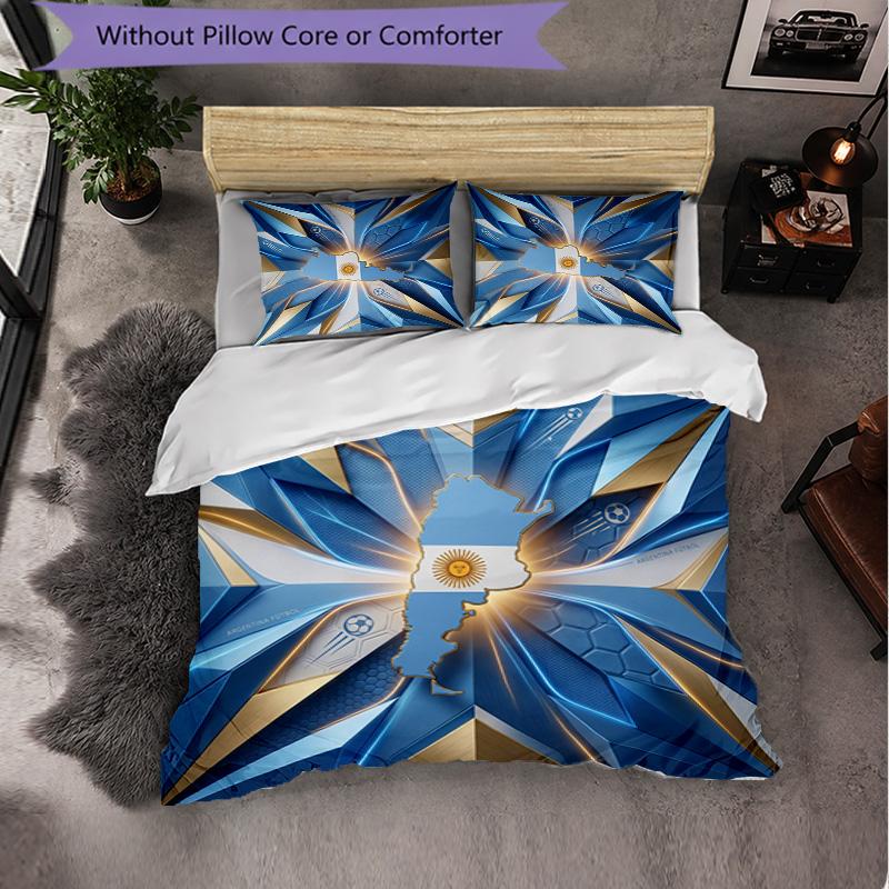 Argentina Football Pattern 3 Pieces Bedding Set Soft Microfiber Duvet Cover with Pillow Cases for Bedroom