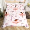 Cartoon Girl Pink Princess Duvet Cover Kawaii Castle Carriage Bedding Set,Ballet Dancer Comforter Cover Star Flower Quilt Cover