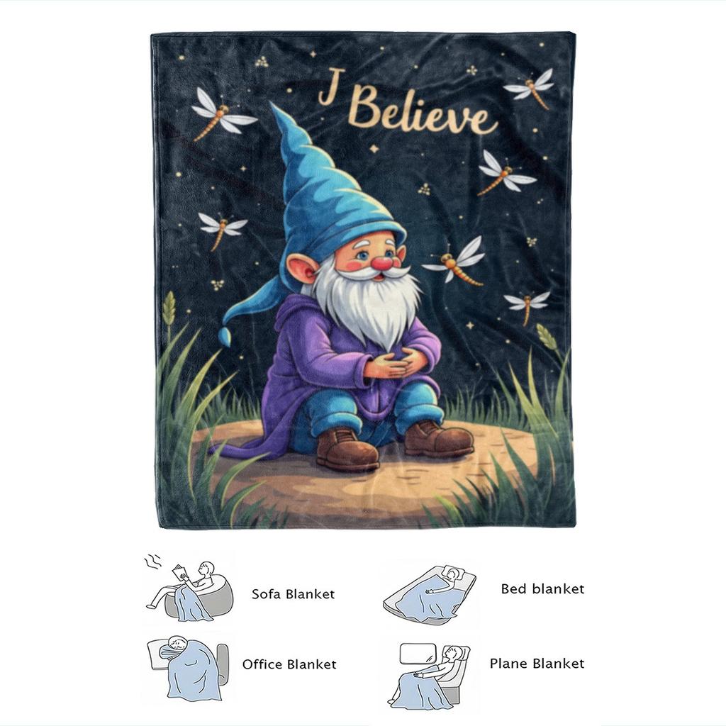 1pc Cozy Gnome & Fairy Magical Forest Fleece Blanket - Soft Polyester All-Season Bedspread with Glowing Fairy Lights & Joll