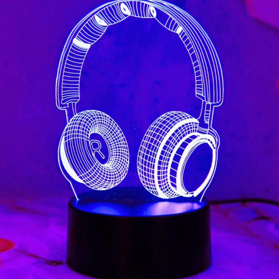 3D ночник Игровые наушники Спальня Игровая комната Настольная подсветка USB Сенсорный тип Семицветные меняющие цвет огни black