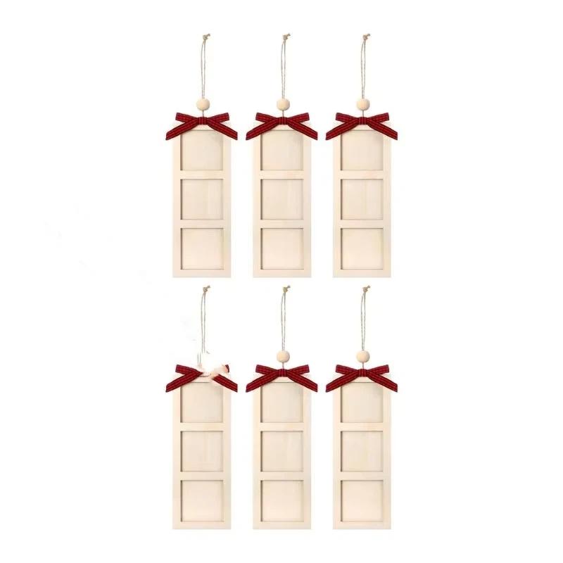 C9GA Pack Of 6 Wooden Christmas Photo Frames For Tree Decors With Hanging Rope Bowknot And Customizable Family Memory Display