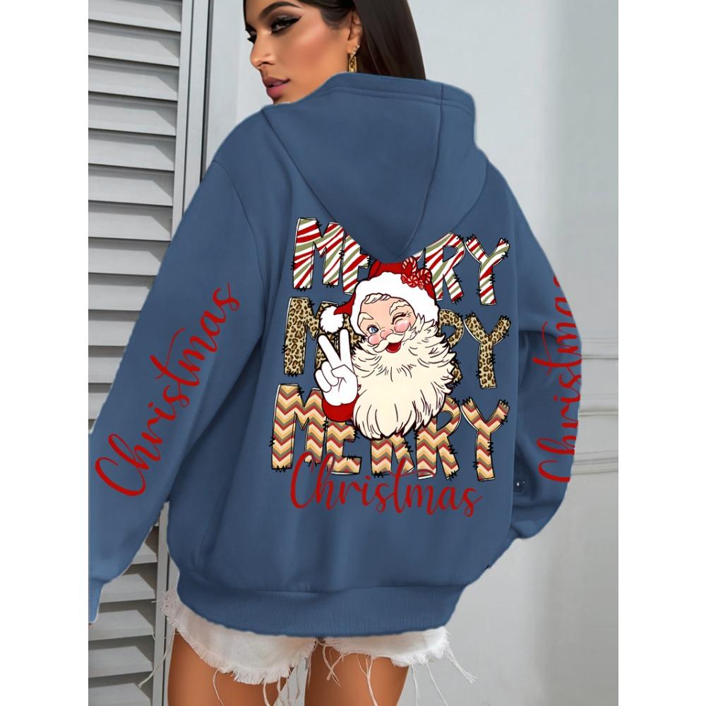 Merry Christmas Santa Claus Design Hoodies Women Hip Hop All-Match Streetwear Casual Fleece Hoody