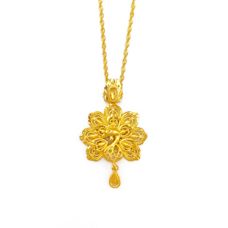 Vietnamese Gold-Plated Peacock Pendant: Ethnic Brass Water Drop Design for Women's Wedding Costume
