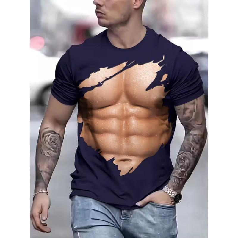 Men's 3D Fun Art Printed T-Shirt Round Neck Funny Casual Short Sleeve Top