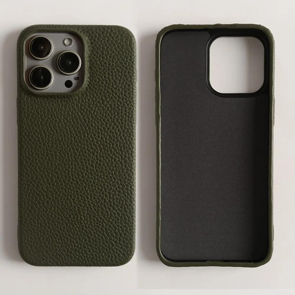 Full Grain Wrapped Genuine Leather Phone Case For Iphone 16 Pro Max Cases 15pro 14Pro  Back Cover Shockproof Cases Coque