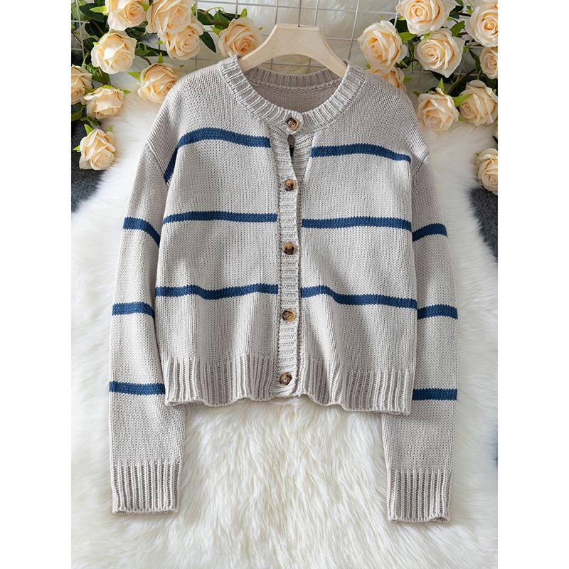 

Female Knitted Striped Sweater Cardigans Tops Outfits Women Casual Long Sleeve Fashion Loose Sweater Coat Winter XL серый