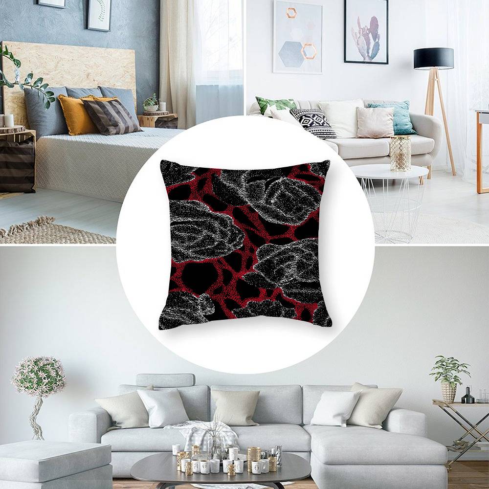 Black and Red Flower Pillow Case Short plush Double-sided Print Square Throw Pillow Covers Sofa Home Cushion Decor