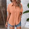 Womens Button Down Shirts Short Sleeve Casual Collared Shirt Loose Blouses Solid Color Tops With Pocket