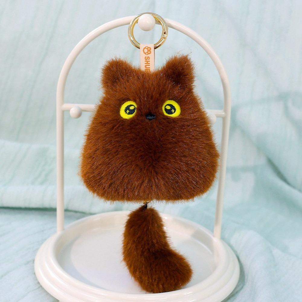 Cute Pull Tail Cat Plush Doll Soft Plush Cat Shaped Cat Keychain Desk Ornament Daily