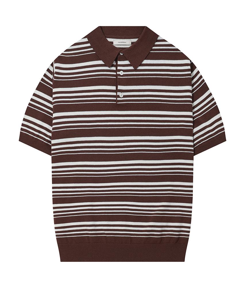 MANNERGRAM Nature Cotton 100% Striped Collared Short Sleeve Knit - 5 Colors