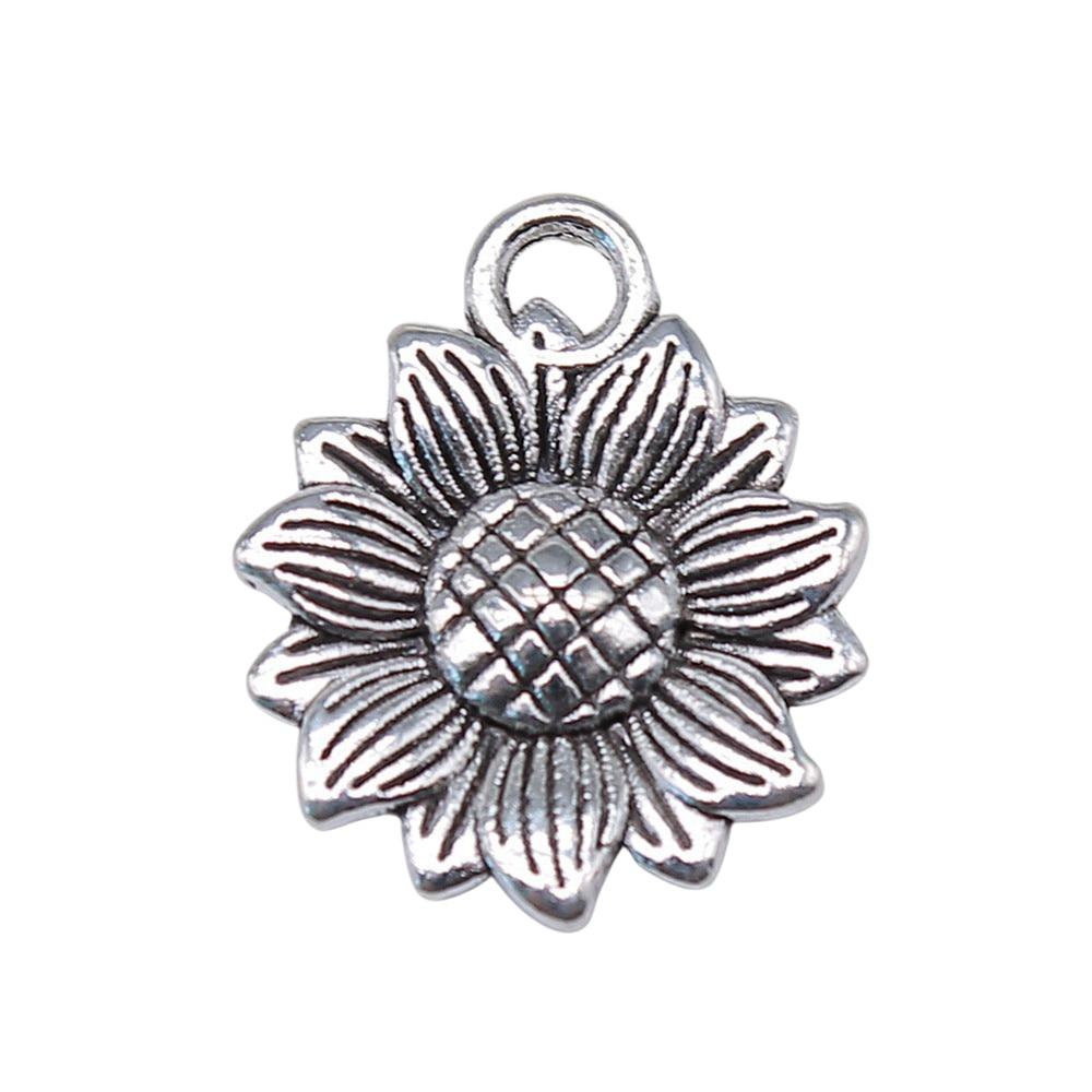 

10шт Подсолнечник Шармы Шармы Античное серебро Цвет Цинковый сплав 18X15mm