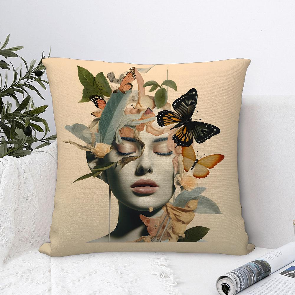 Female Painting Pillow Case Plush Fabric Soft Pillowcase Double Sided Print Sofa Cushion Cover Throw Pillow Cover