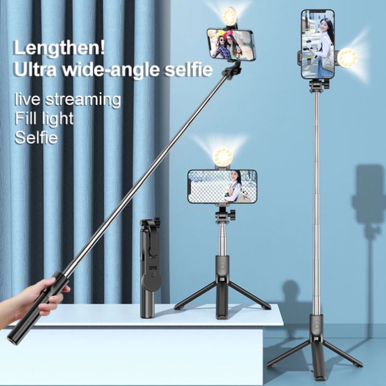 Foldable Tripod Stand Smart Selfie Stick 360 Rotation Camera Pole Portable Cell Phone Holder Stainless Steel ABS