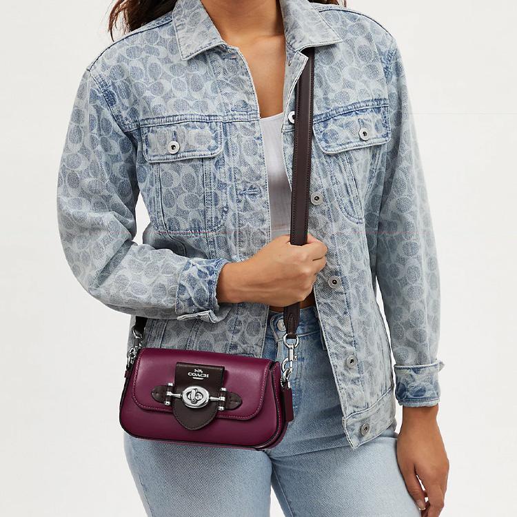 Coach Brie Shoulder Bag 22 Minimalist Logo Turn-Lock Closure Flap Women Shoulder Bag Deep-Berry CM059-SVUPC