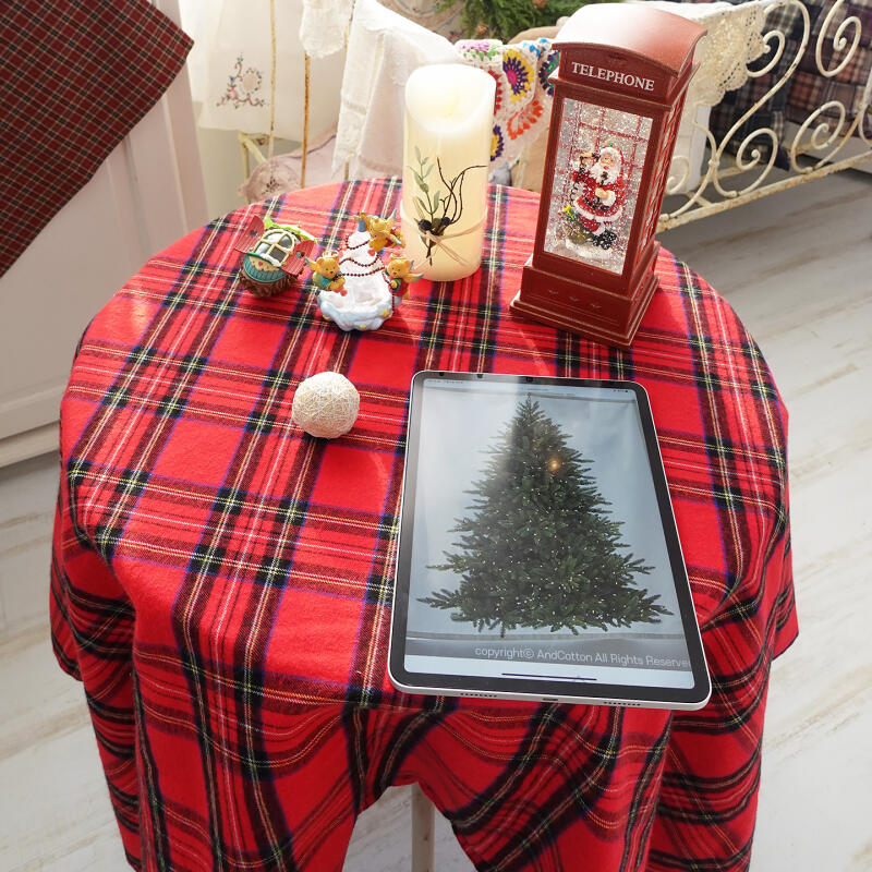 Red Tartan Check Fleece Tablecloth for 6 People For 6 people (130x210)