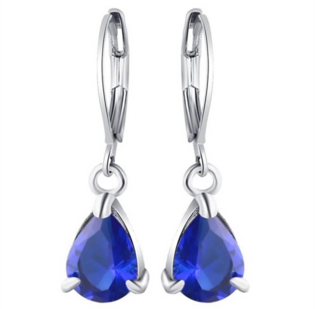 Cercei lungi Fashion pentru Femei, Albastru Alb, Forma de Picătură de Apă, Cristal Strălucitor, Zirconiu, Metal, pentru Petrecere