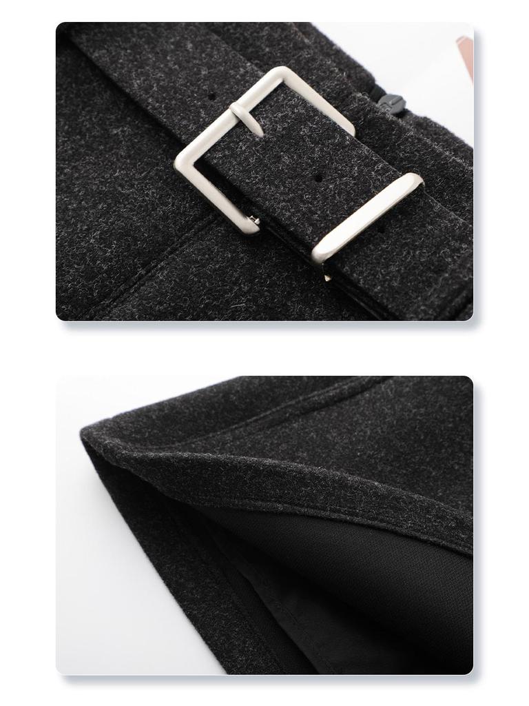 2025 Coffee Wool A-line High-waisted Slim-fitting Skirt for Petite Women’s Winter Collection