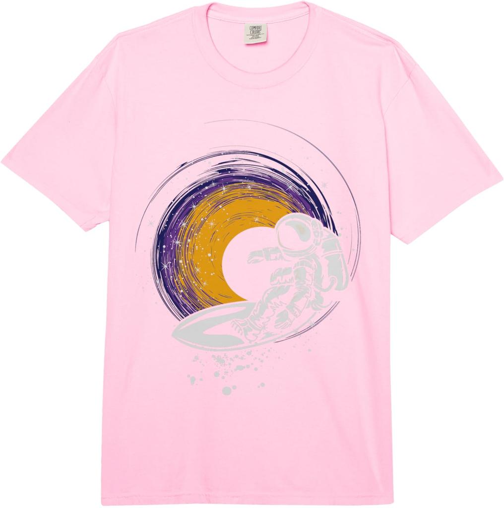 Astronaut Surfing Galaxy Space Graphic Tee Casual Short Sleeve Cotton TShirt for Men