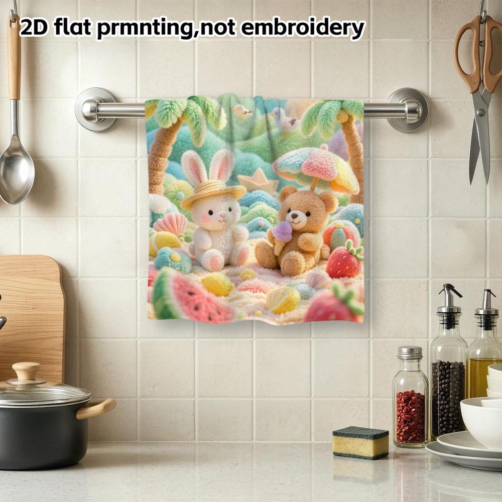 Bunny And Bear Summer Beach Bath Towel, Quick Dry Absorbent Towel for Swimming