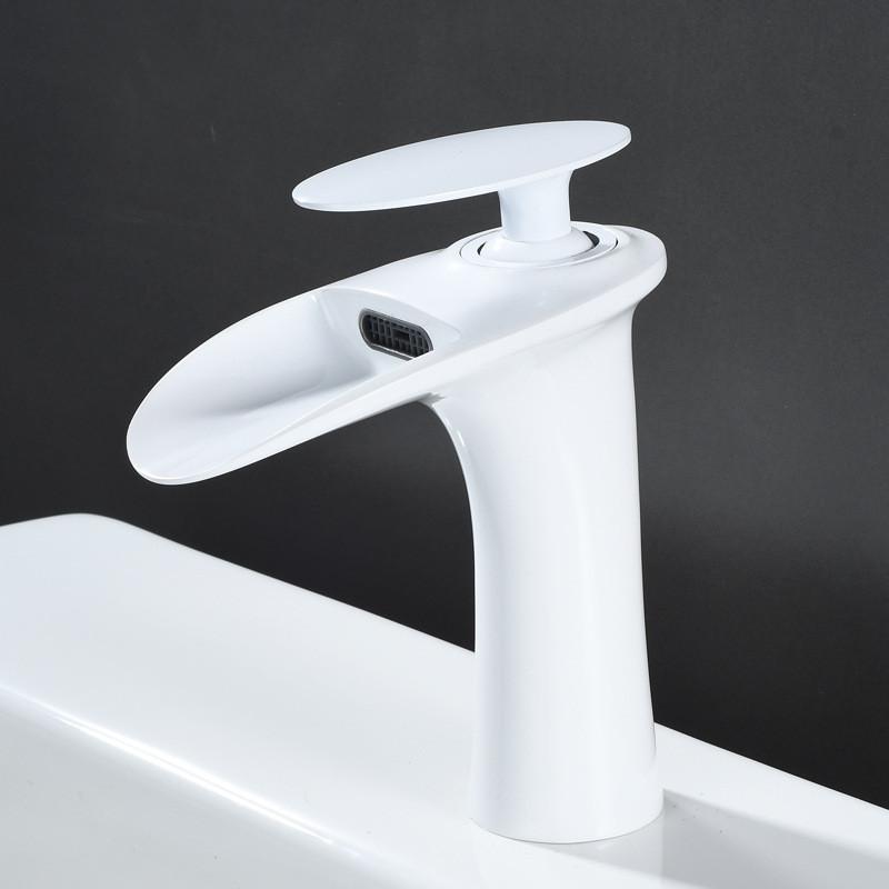Tuqiu Bathroom Faucet Brass Gold White Bathroom Basin Faucet Cold Hot Waterfall Mixer Sink Tap Deck Mounted Black White Tap