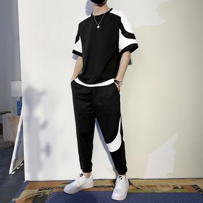 Sommer-Kurzarm-T-Shirt, lässiges Herren-entspanntes Sport-Halbarm-Zweiteiler-Set
