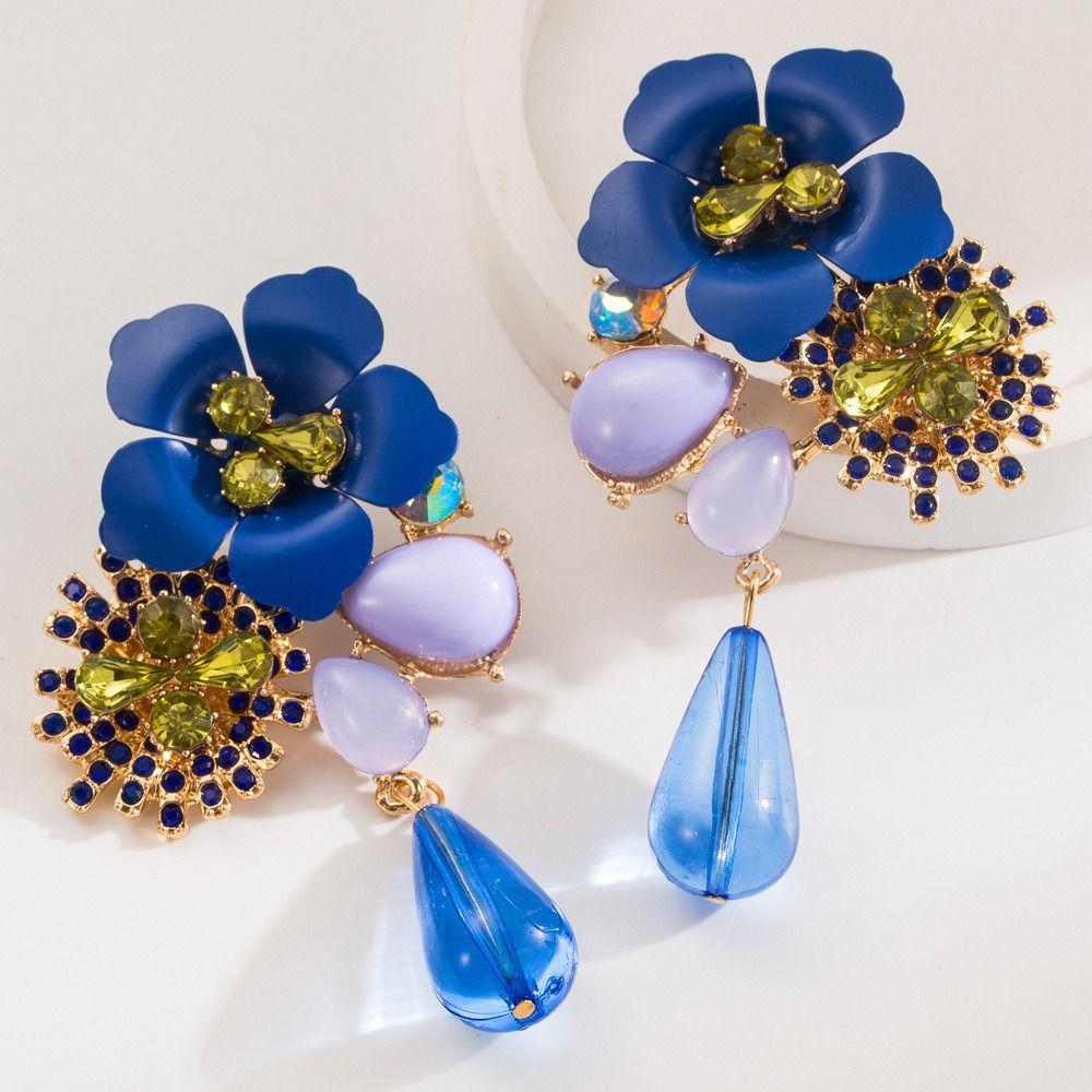 Bohemia Resin Flower Earrings Vintage Women Earrings Fashion Water Droplet Long Earrings  Women