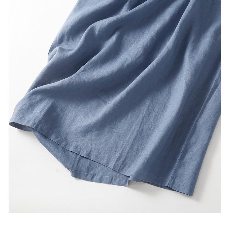 Literarischen Vintage Große Größe Einfarbig Lose Mittel Lange Kurzarm Kleid Frau