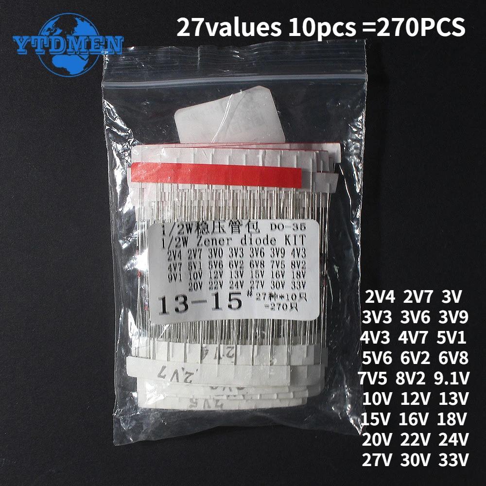 270 BUC Diode Zener 1/2W Kit Asortat Diode Regulator de Tensiune 2.4V-33V 2V4 2V7 3V 3V3 3V6 3V9 5V1 5V6 6V2