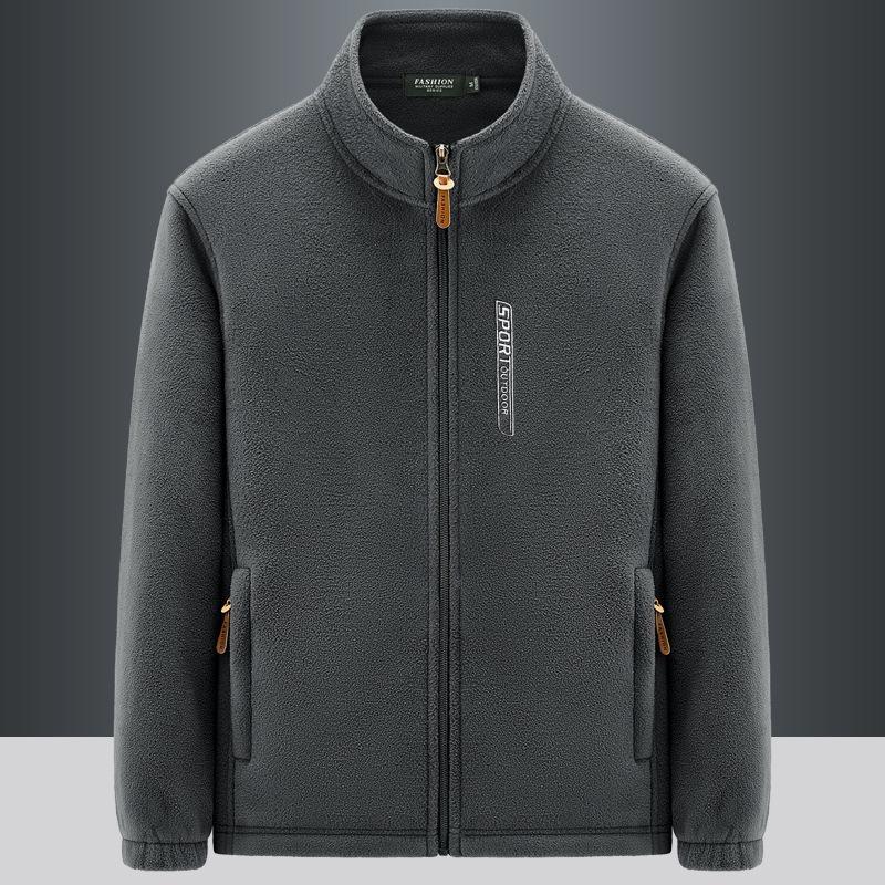 Men Autumn And Winter Clothes Velvet Warm Cardigan Sweatshirt Polar Fleece Jacket Outdoor Sports Stand-up Collar Top Large Size