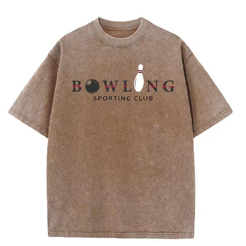 Unisexs  Summer Washed Vintage Short Sleeve g  Pure Cotton LooseFitting Bowling Pattern TShirt