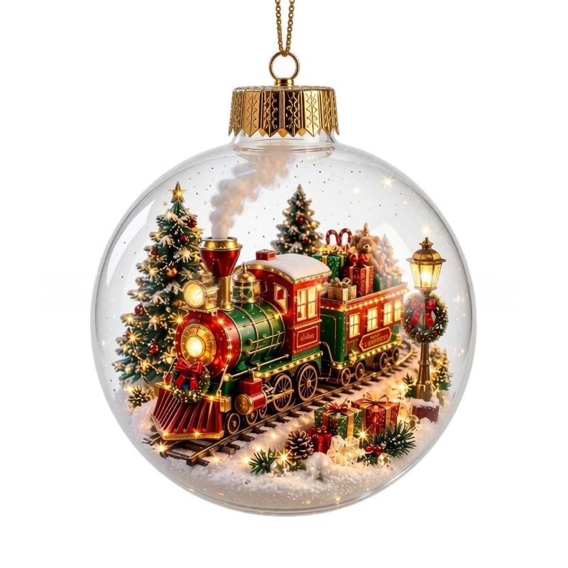 1Pc 6Cm Acrylic Material Christmas Ball Ornament Transparent Design With Light Santa Claus Pendant Hanging Christmas Decor