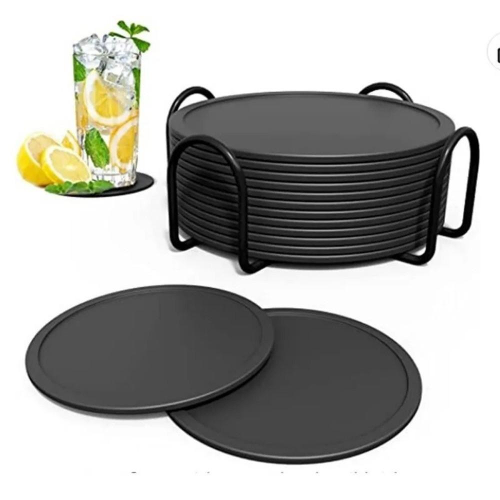 12Pcs Heat Resistant Drink Coasters 10cm Diameter Cup Mats Silicone Coasters  Home Use