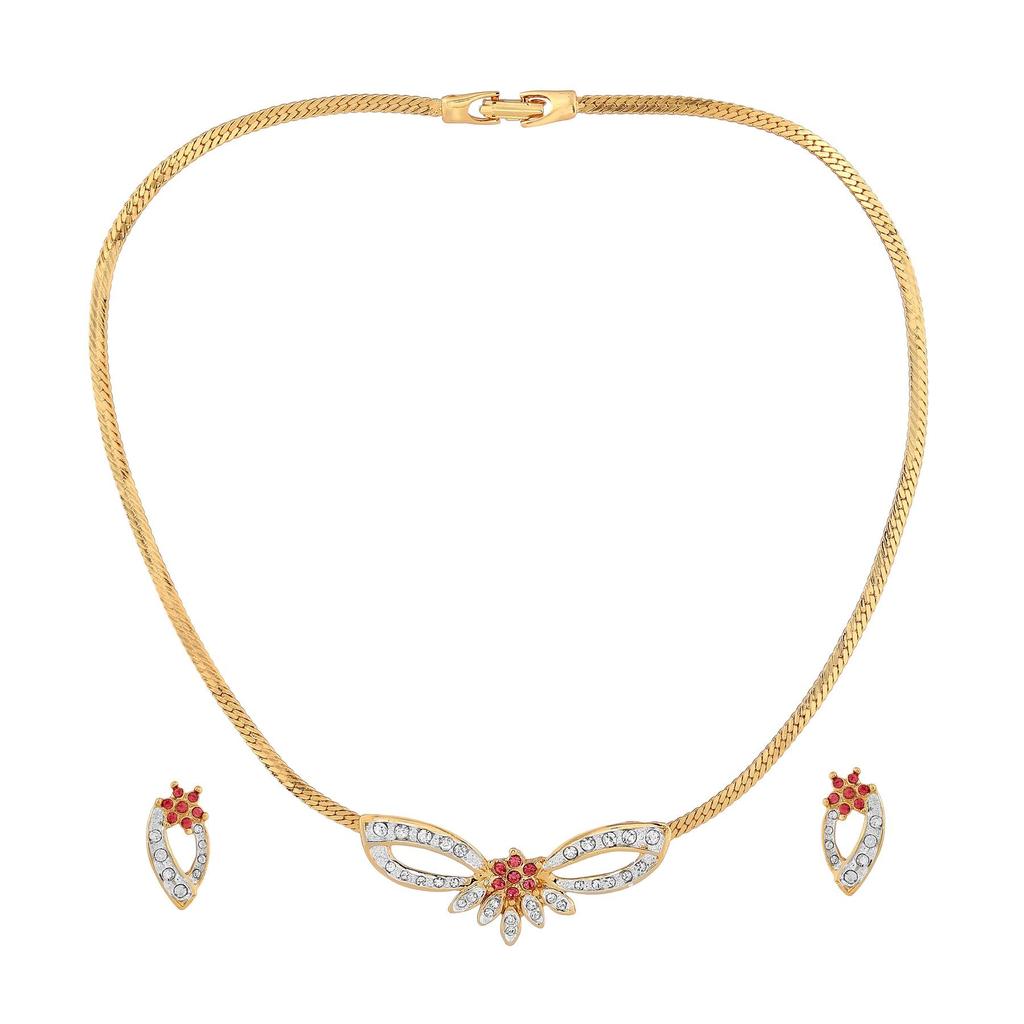 Estele Ovale Kette, besetzt mit 24 Karat vergoldeten Diamanten und Austrain-Kristall-Halskette