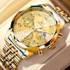 OLEVS Luxury Business Gold Stainless Steel Men's Watch Luxury Calendar Chronograph Moon Phase Quartz Watch Men's Clock